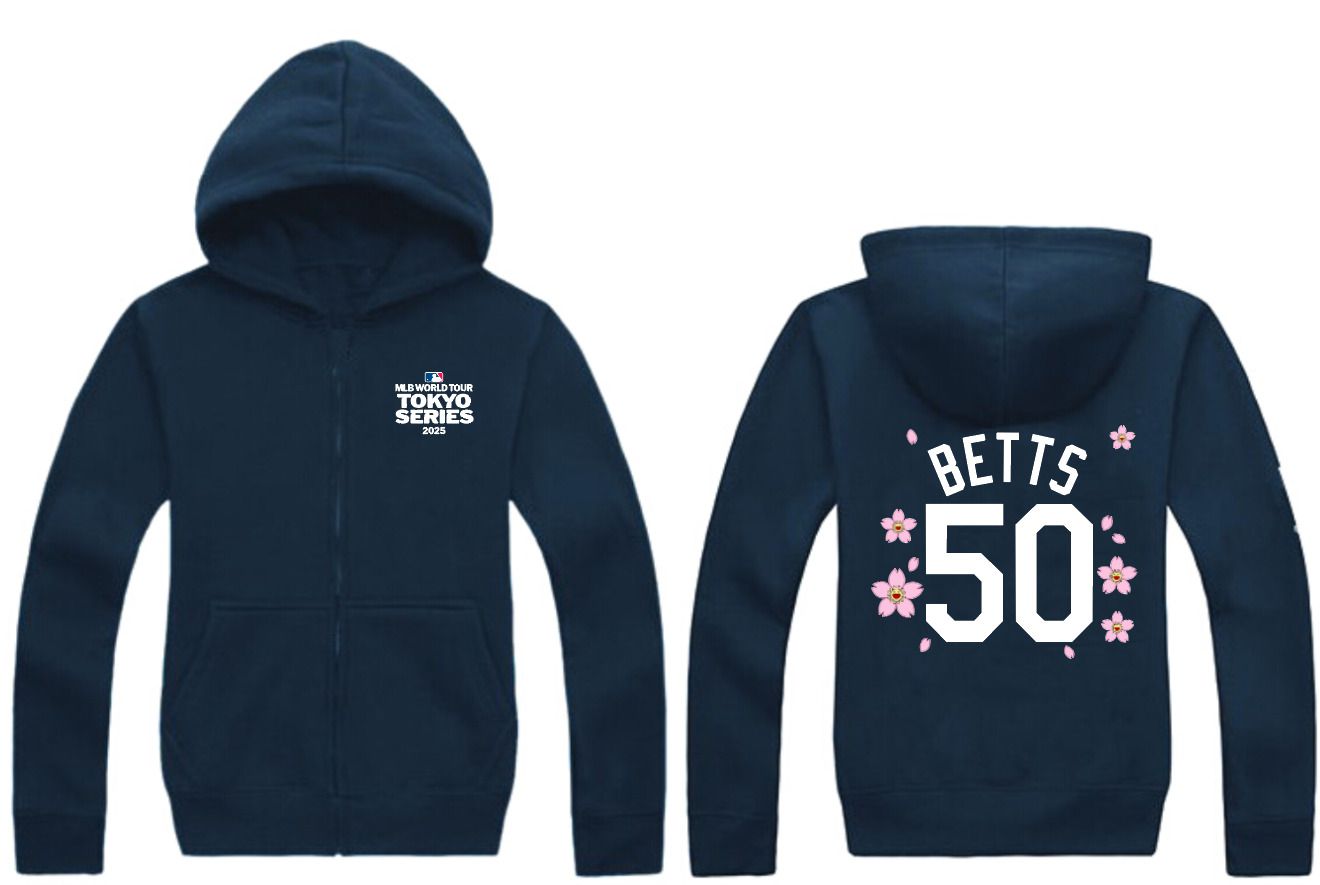 Men Los Angeles Dodgers 50 Betts Dark Blue Zipper hoodie 2025 MLB Jersey style 1